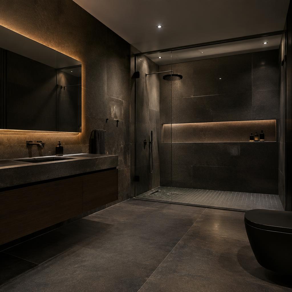 Primary bath, curbless shower
